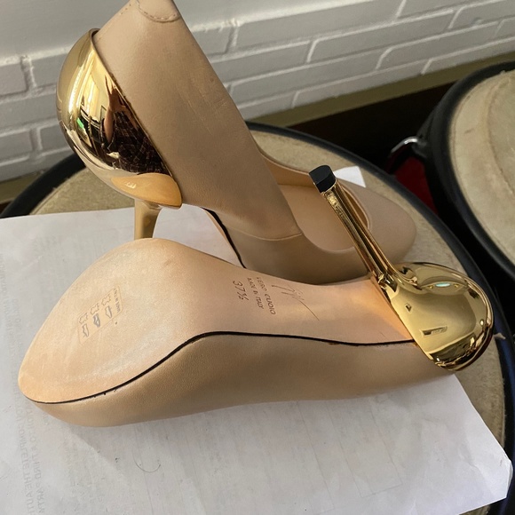 GUISEPPE ZANOTTI TAN LEATHER PUMPS COLD clogs HEELS platform 37.5-6.5 sandals mu - Picture 7 of 9